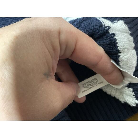 Vineyard Vines Size M Striped Fisherman Crewneck Sweater Ivory Blue Cable Knit - Picture 6 of 7